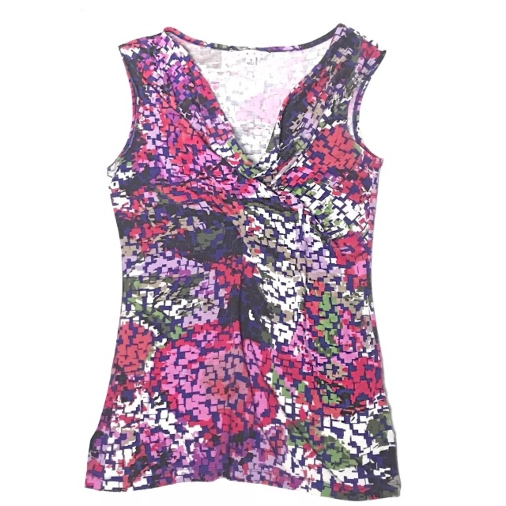 CAbi #948 Knit Top Mosaic Geometric Draped